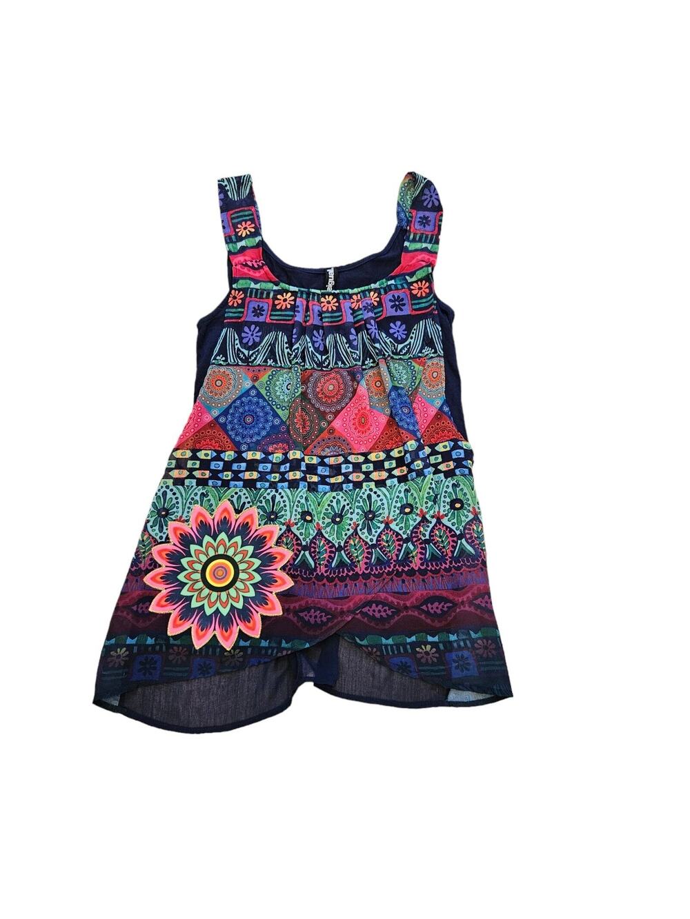 Desigual Tank Blouse Womens S Crepe Multicolor Floral Mandala Wearable Art Boho